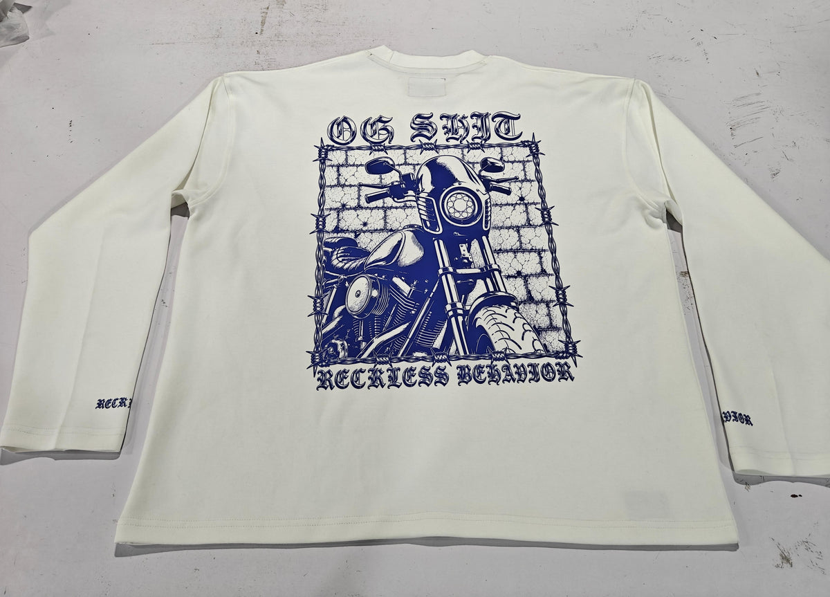 OG Shit white Long Sleeve back print and cuff lettering