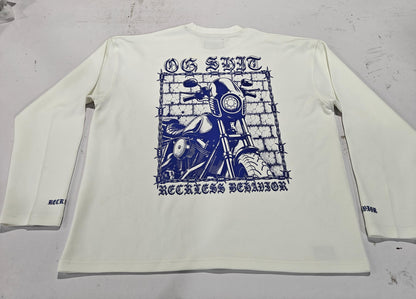 OG Shit white Long Sleeve back print and cuff lettering